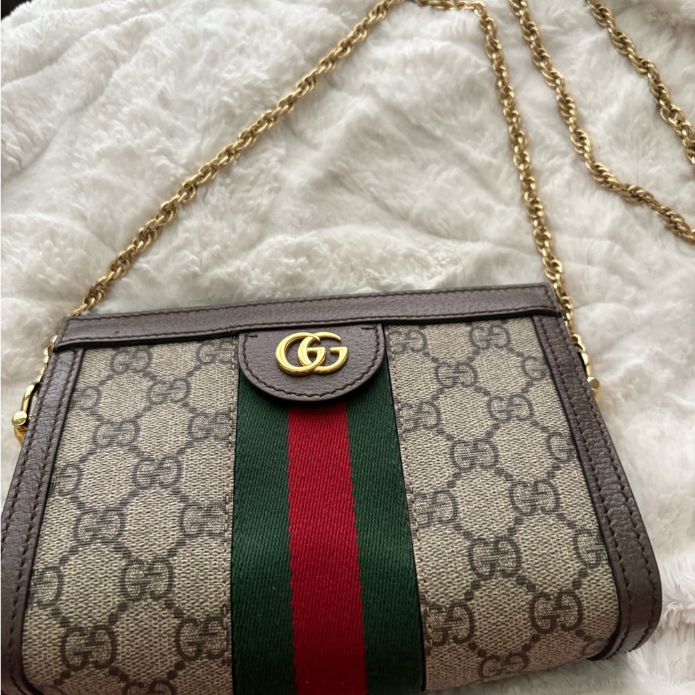 Gucci Beige Crossbody Bag with Red and Green Stripe